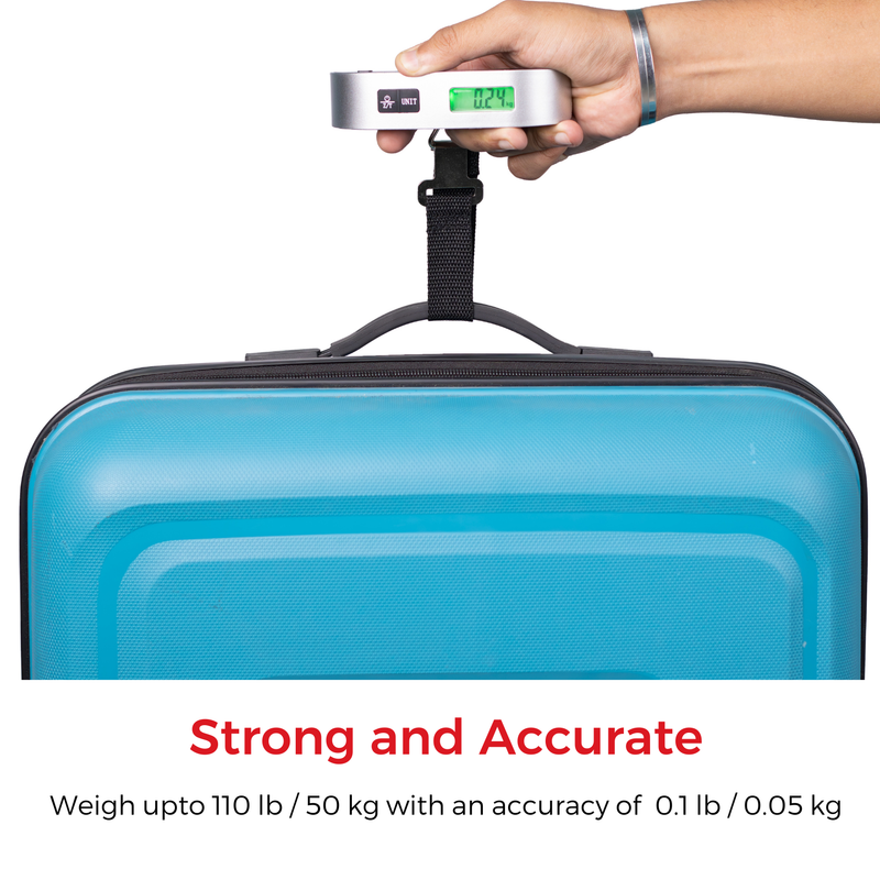 Digital Hanging Postal Luggage Scale, Rubber Paint Technology, Temperature Sensor, 110lb/50kg, Silver/Black, 1Pack